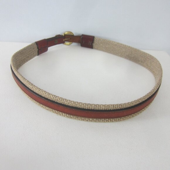 Etienne Aigner Belt 30 Beige Woven Brown Leather Trim Belt 28\
